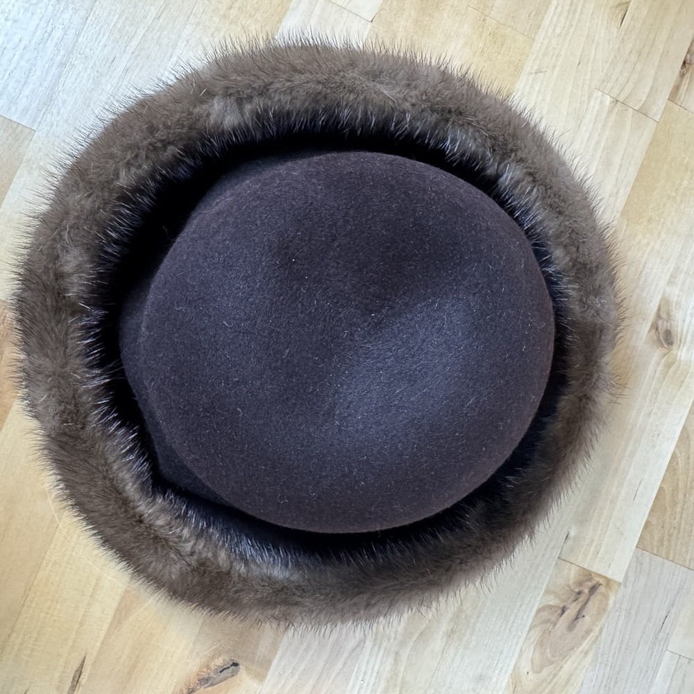 1960s NWT Kates Canada Natural Demi Buff Mink Fur Bowler Derby Hat - Union Made - Picture 15 of 16